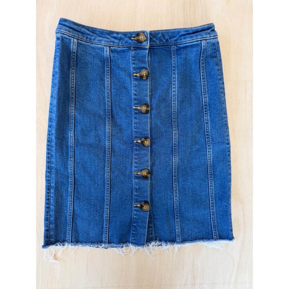 Pilcro Anthropologie Denim Mini Skirt Button Front Raw Hem Blue Size 6